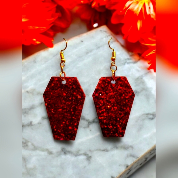Hand Crafted Jewelry - Red Coffin/Handcrafted Resin Earrings
